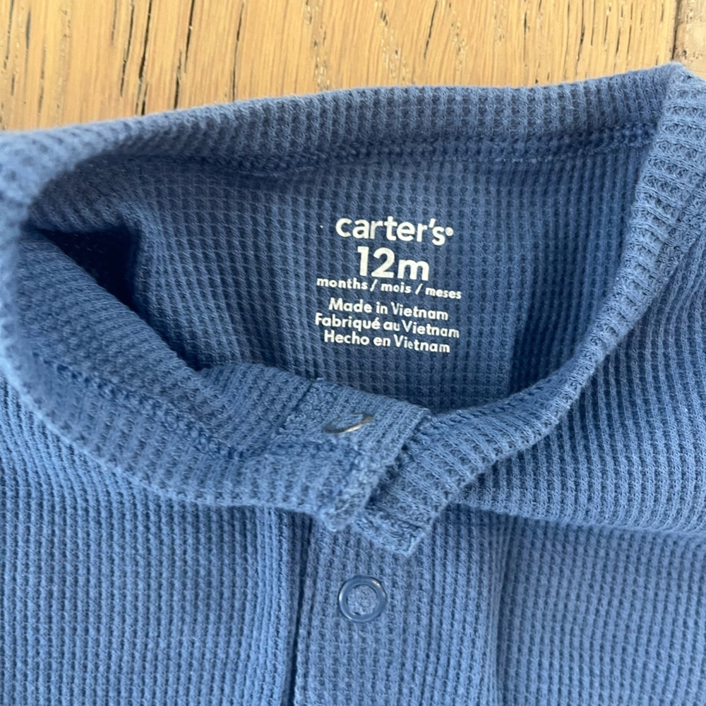 Carters Baby Boy Coveralls Shorts Romper Blue Navy Button 12 months - Picture 3 of 5